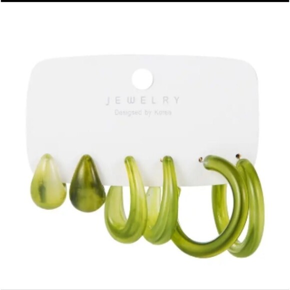 GREEN chunky resin hoop earring bundle - Picture 3 of 5